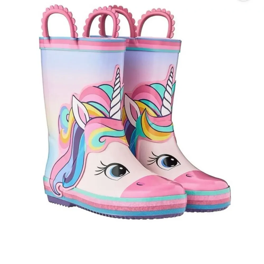Members Mark Unicorn Rain Boots Waterproof Rubber Boots Toddler Girls Sz 13/1
